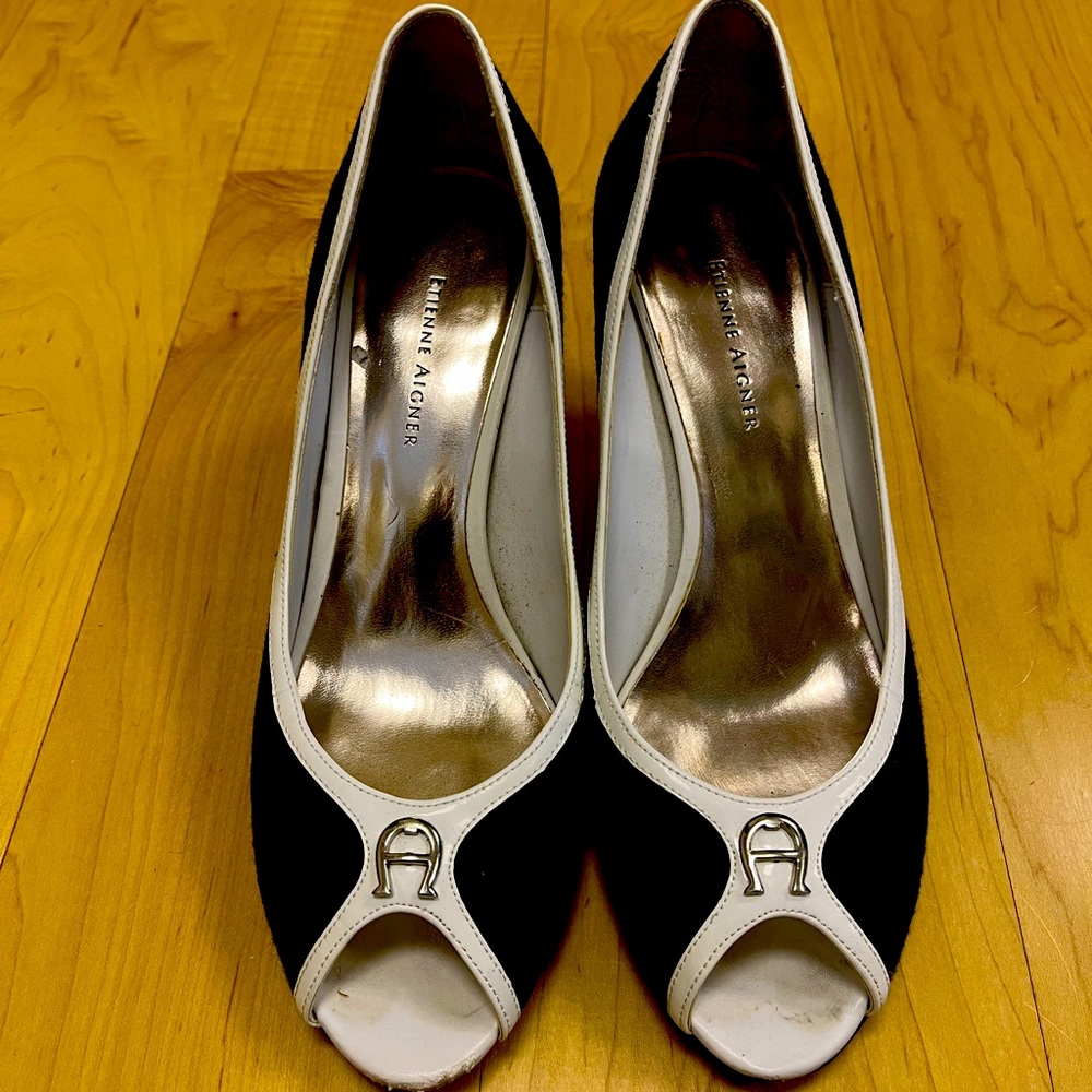 Navy and White heels size 8